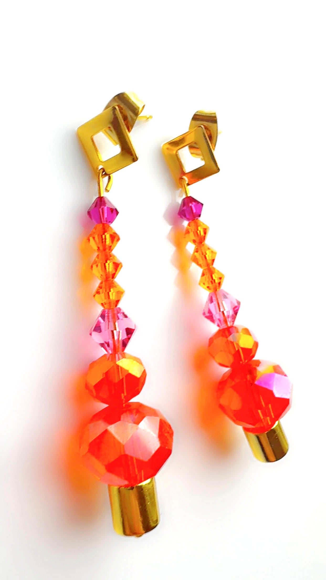Geo Genie Bottle Pink Crystal Drop Earrings