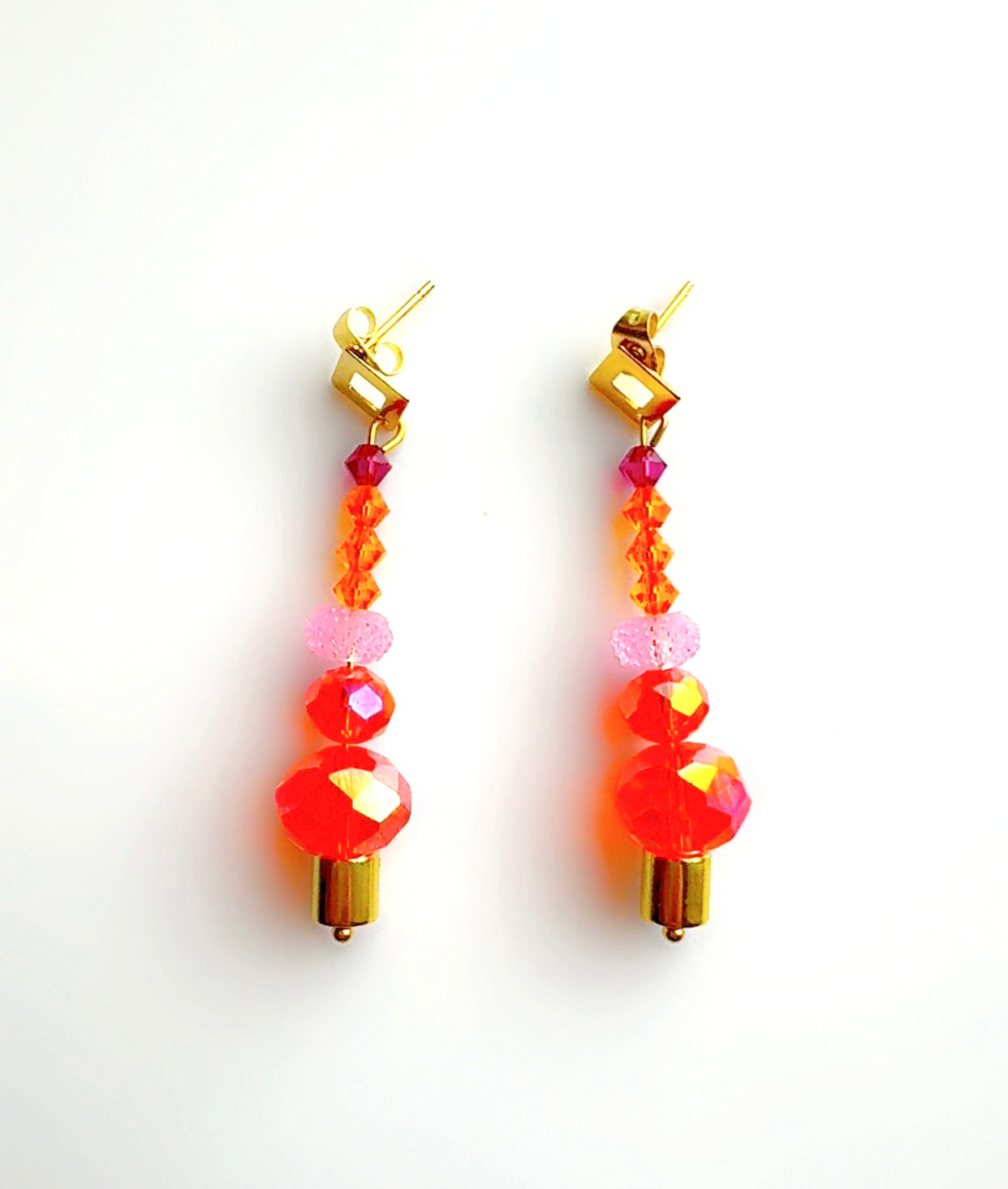 Geo Genie Bottle Orange and Pink Earrings