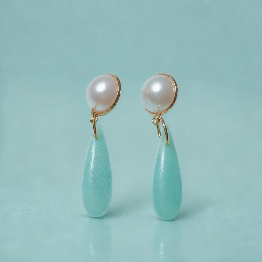 Blush Big Pearl Blue Chandelier Ear Candy
