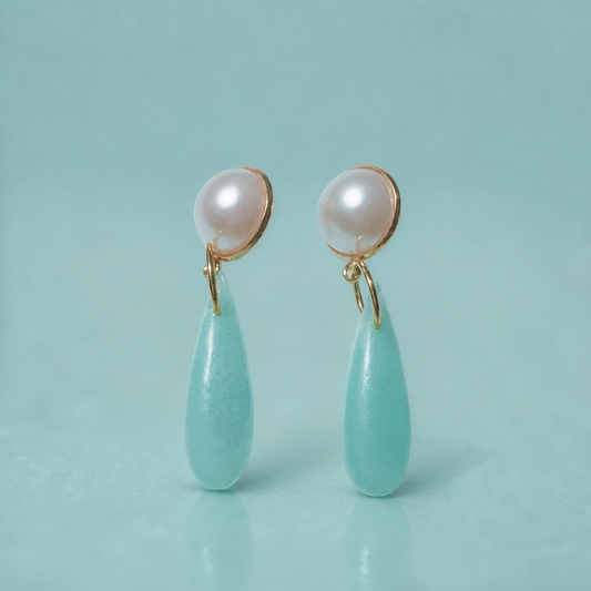 Blush Big Pearl Blue Chandelier Ear Candy