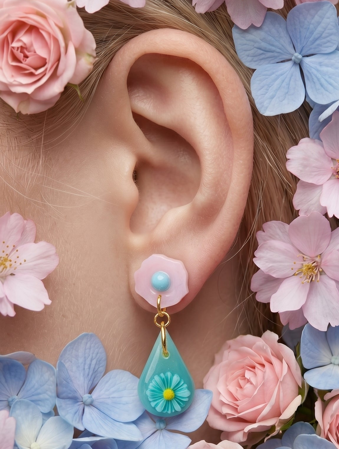 Blue Rose Floral Ear Candy