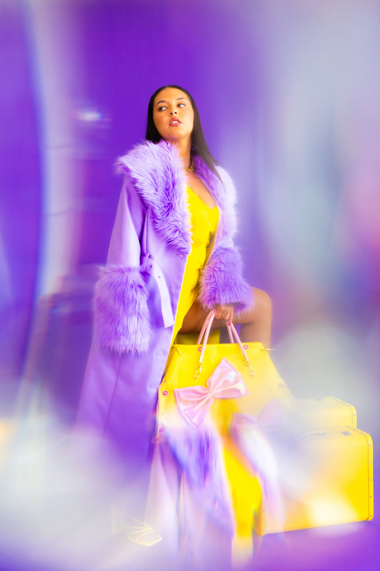 SALE!!!!!  Lavender Fur Trim Trench