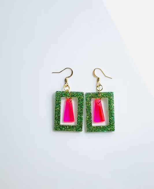 Wicked Green and Pink Earrings